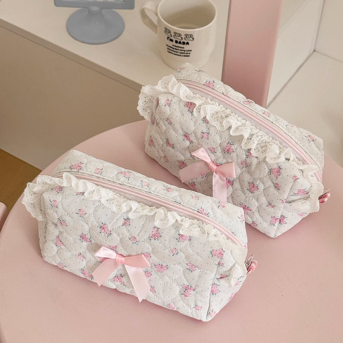 Wholesale Flower Women Lace Small Makeup Bag Travel Organizer Cosmetic Handbag Pouch Gilrs Cute Bow Square Zipper Wallet Bags