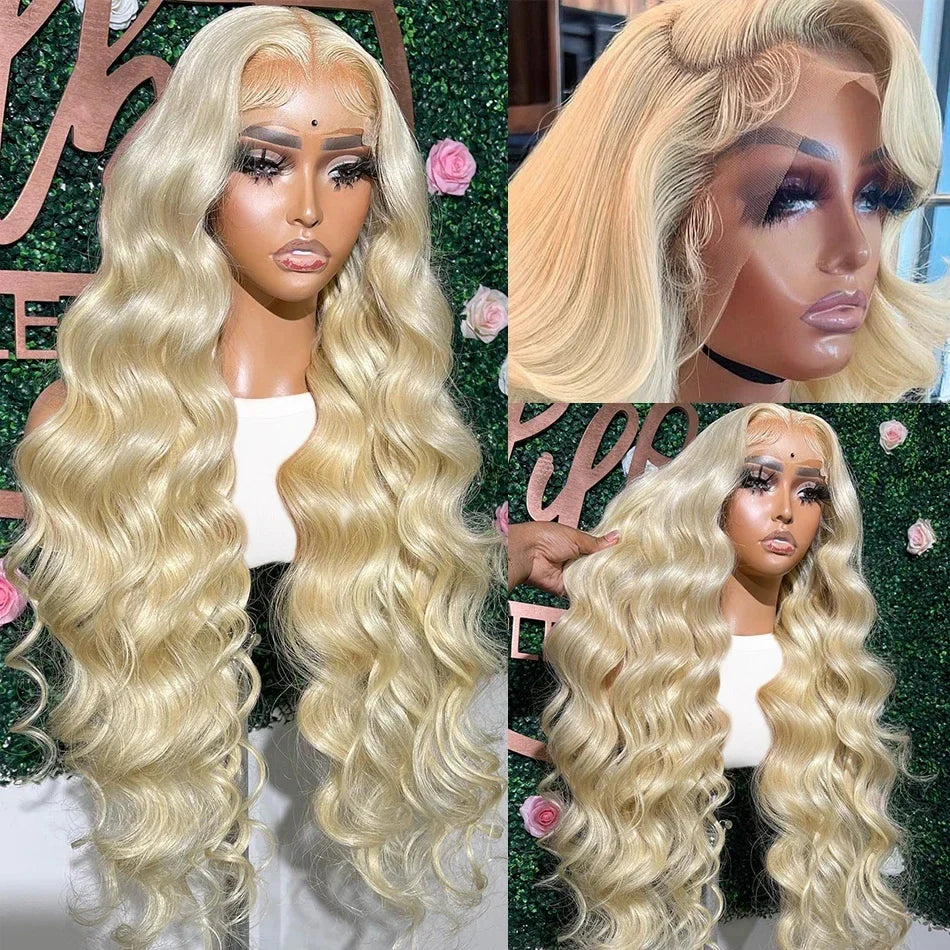 613 13x6 Lace Front Wig Human Hair Body Wave Blonde Lace Frontal Wigs for Women 220 Density Natural Hairline With Baby Hair
