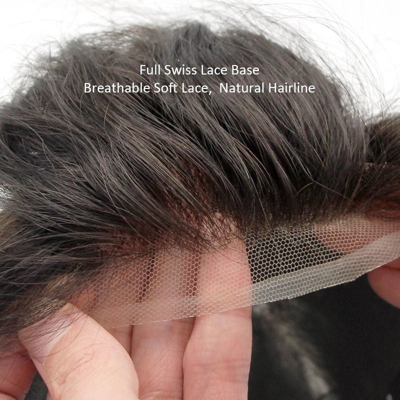 Curly Men Toupee Human Hair Full Lace Indian Human Hair Wig Man Human Hair System Water Curly Human Hair Topper Natural Color
