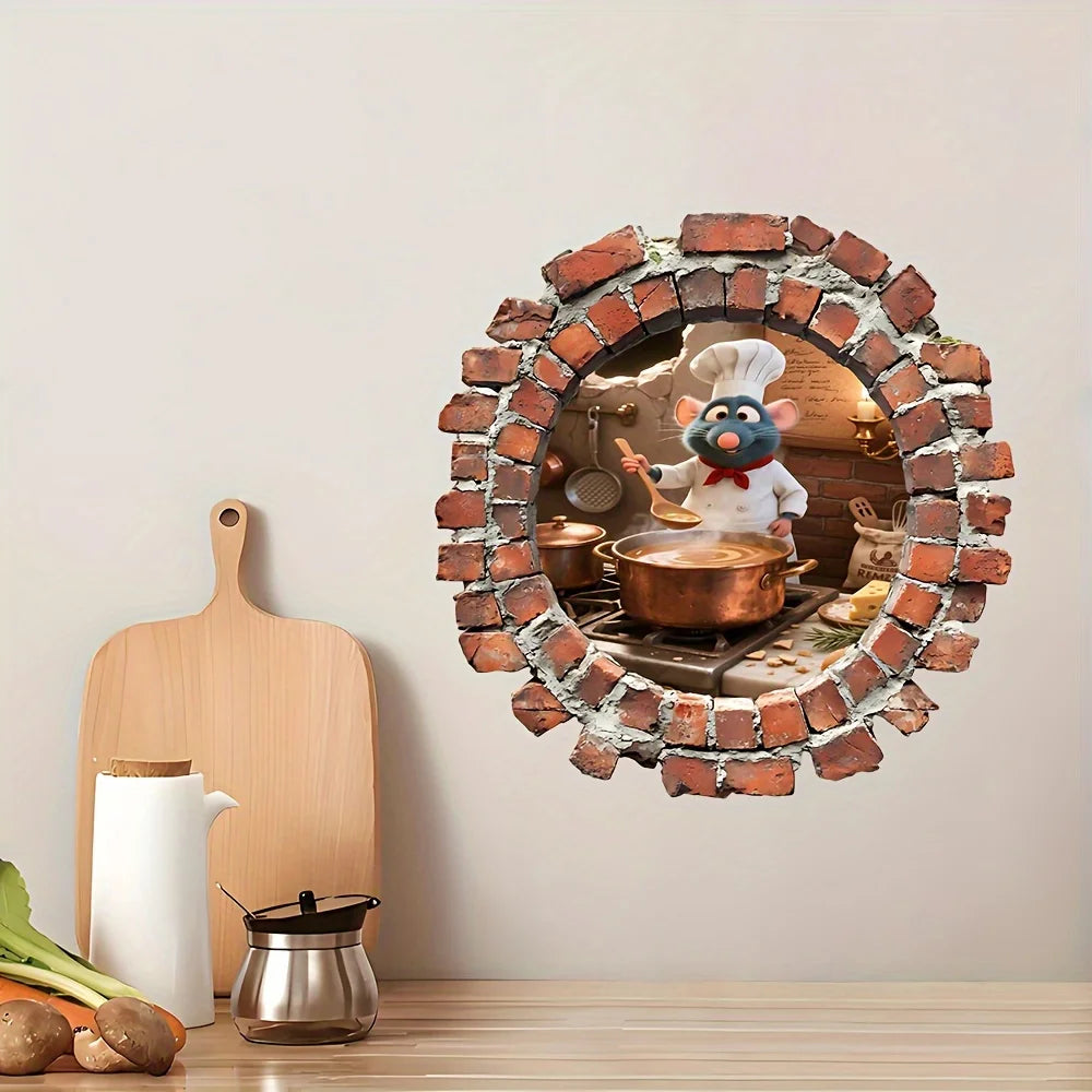 1 Piece of Ratatouille Wall Sticker, Interesting Kitchen Stove Layout, Suitable for Bedroom and Living Room Decoration, Easily Creates Classic Movie Scenes of Cooking