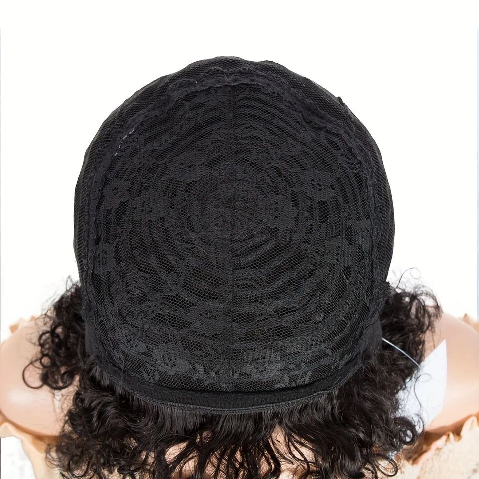 pixie wig black curly short human hair  wig machine made human hair  wigs for women pixie cut hair wig