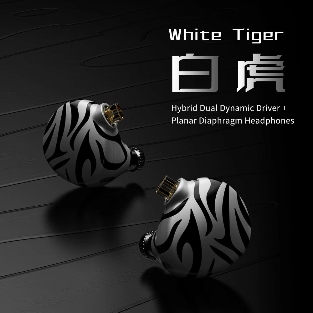 TRN New White Tiger In Ear Earphones Hybrid Dual Dynamic Driver + Planar Diaphragm Headphones