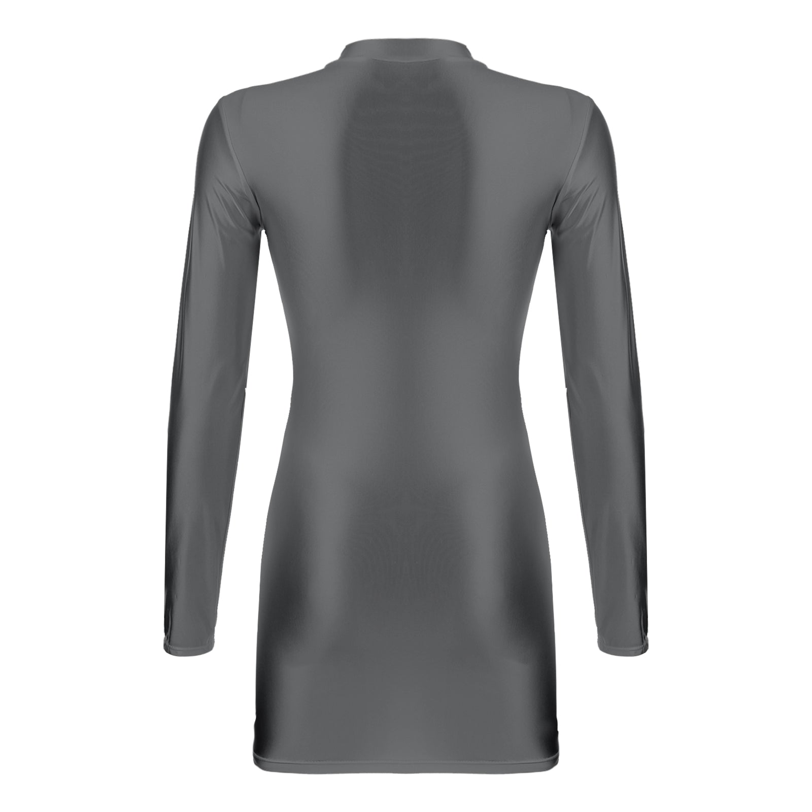 Women Glossy Bodycon Dress Long Sleeve Oil Shiny Smooth Mini Pencil Dress Stretchy Mock Neck Tight  Party Dresses Dance Clubwear