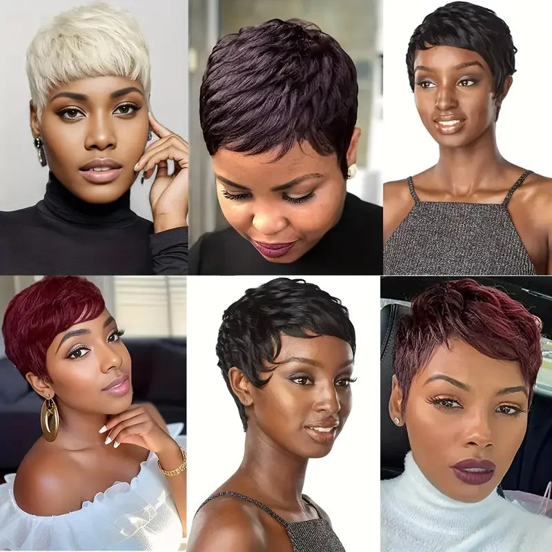 Pixie Cut Wig Human Hair For Women Curly Short Wigs For Women No Glueless Wig With Bang Wavy Wig Full Machine Made None Lace Wig