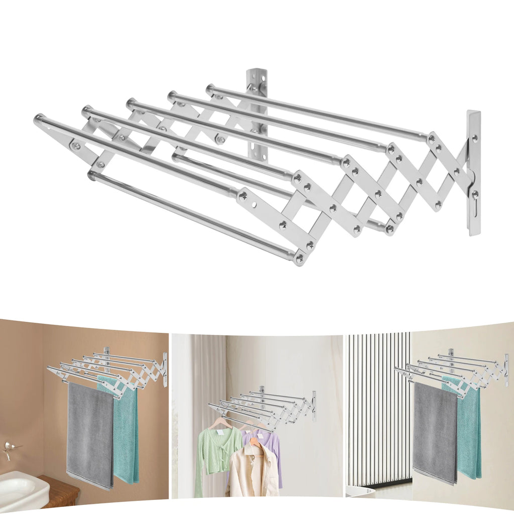 Wall Mounted Clothes Airer 42-80 cm Extendable Clothes Dryer Wall,Towel Rail Made of Stainless Steel w/ 7 Rails for Laundry Room