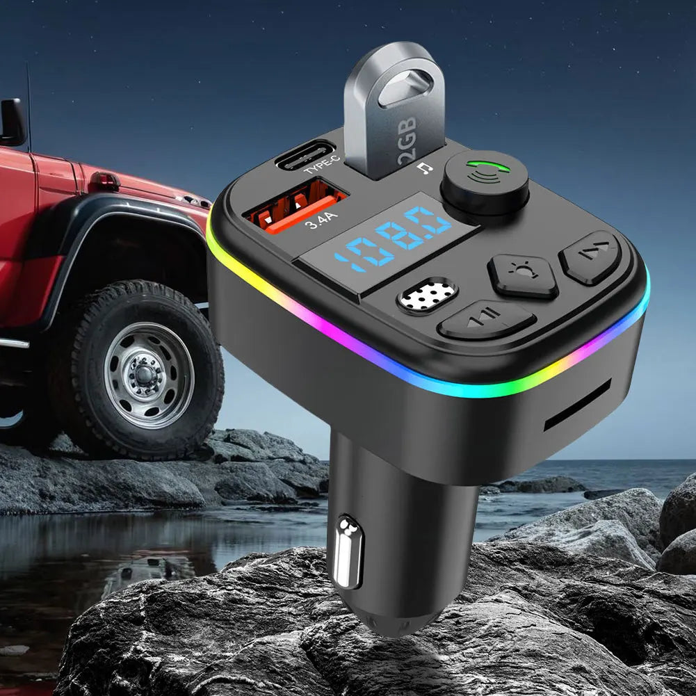 Hands Free Wireless Car Kit Car MP3 Player Bluetooth-Compatible 5.3 Support TF Card U Disk Cell Phone Charger Car FM Transmitter
