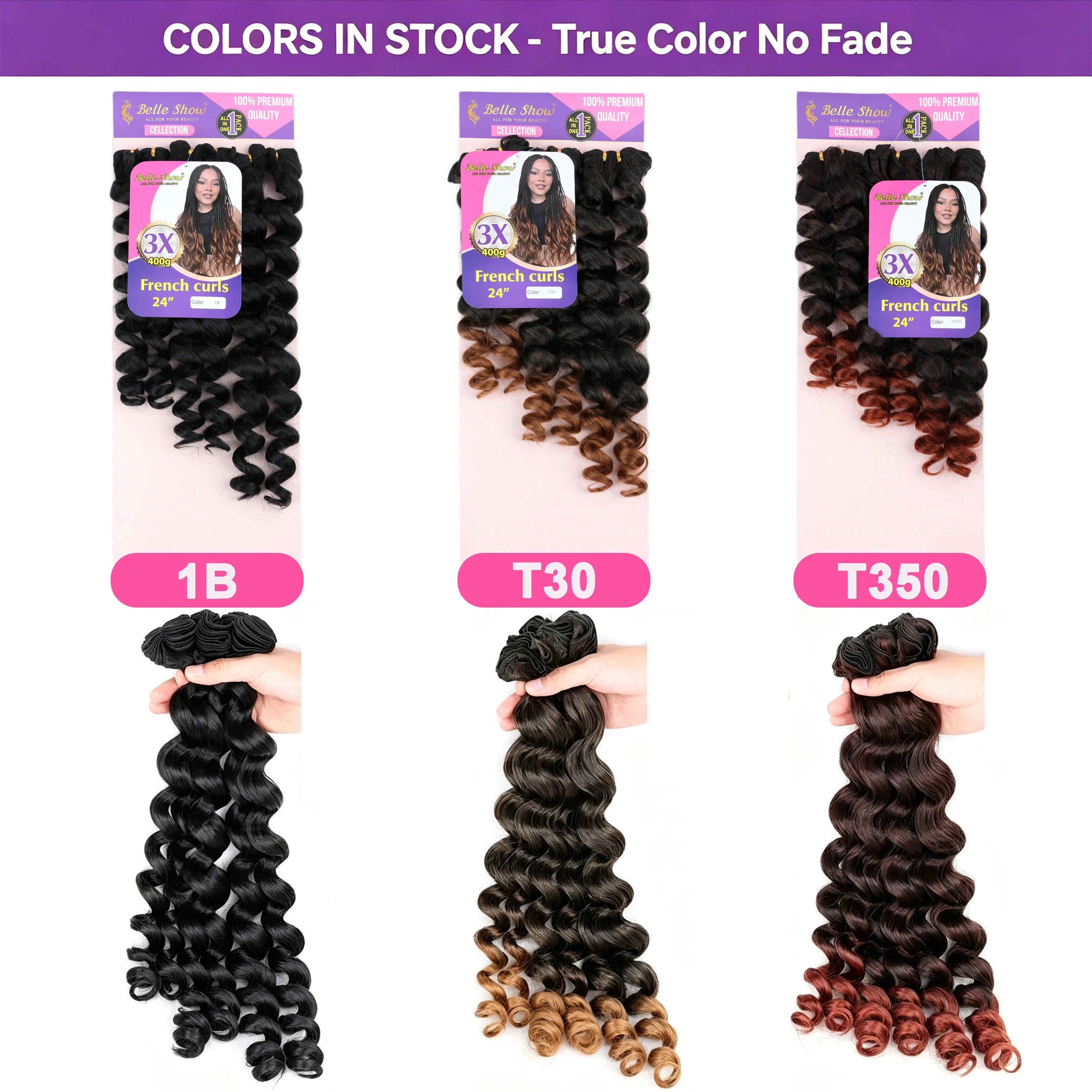 French Curls Braiding Hair 3 Bundles Loose Wave Spiral Curl Synthetic Hair Extensions 18"+20"+22" 400g For Black Women