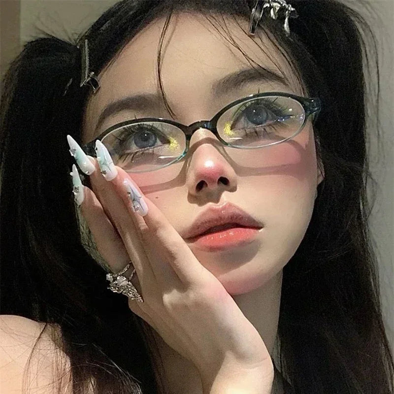 Women Y2K Retro Oval Glasses Small Frame Eyewear Blue Light Blocking Eyeglasses Female Computer Reading Optical Spectacle Óculos