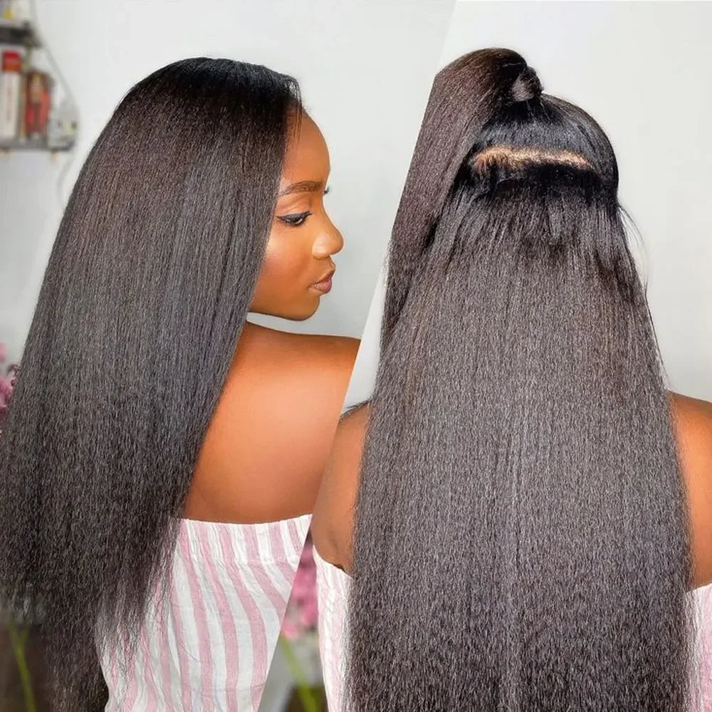 Kinky Straight Clip In Hair Extensions Real Human Hair Natural Black 100g Full Head Clip ins Seamless Kinky Straight Clip on 1B