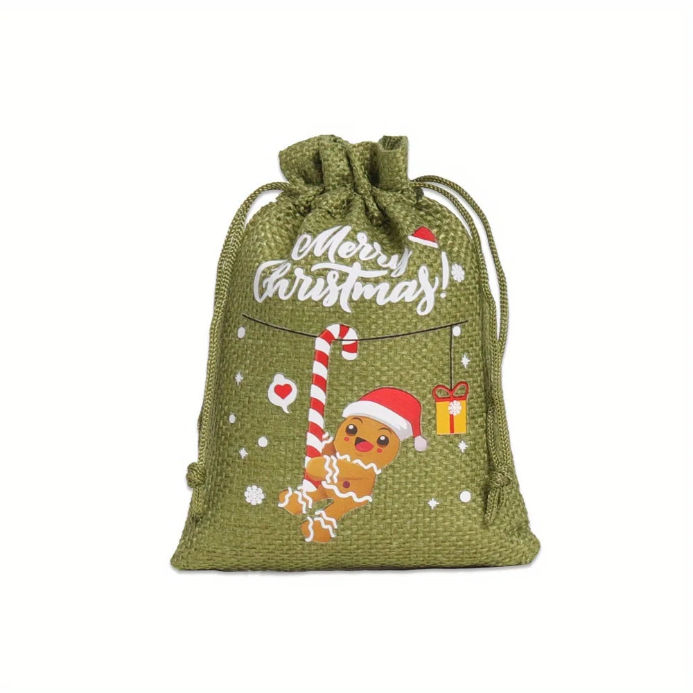 6PCS Christmas Character Drawstring Bags Santa/Reindeer/Snowman/Penguin/Rabbit Print Festive Gift Pouches for Party Favors