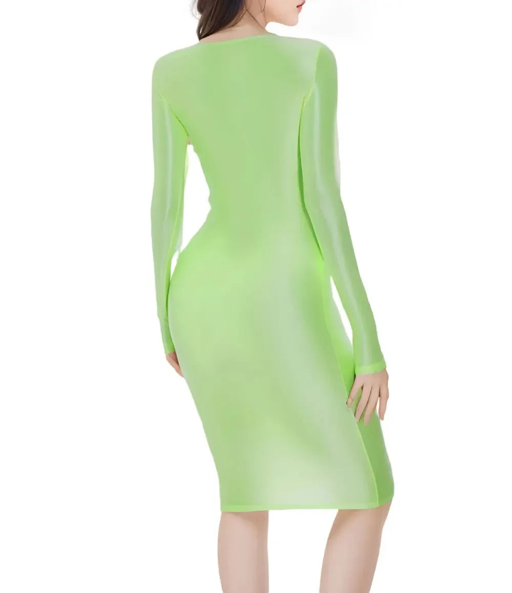 Sexy Satin Shiny Pencil Dresses Package Hip One Step Dresses Women's Elegant Party Bodycon Elastic Miniskirts New In Now