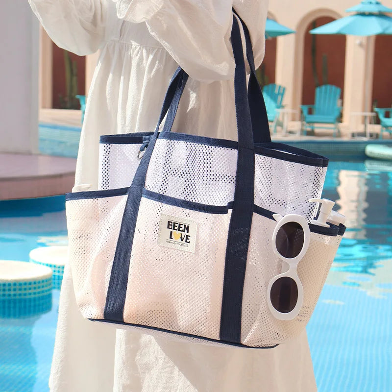 New Hawaiian Tote Beach Bag Large capacity foldable fitness swimsuit storage bag Portable breathable hand-held mesh bag