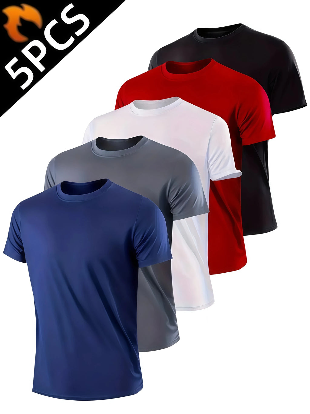 5Pcs Men's Quick Dry Basic Short Sleeve Gym Running Street Outdoor Exercise Sport Shirt Tops Lightweight