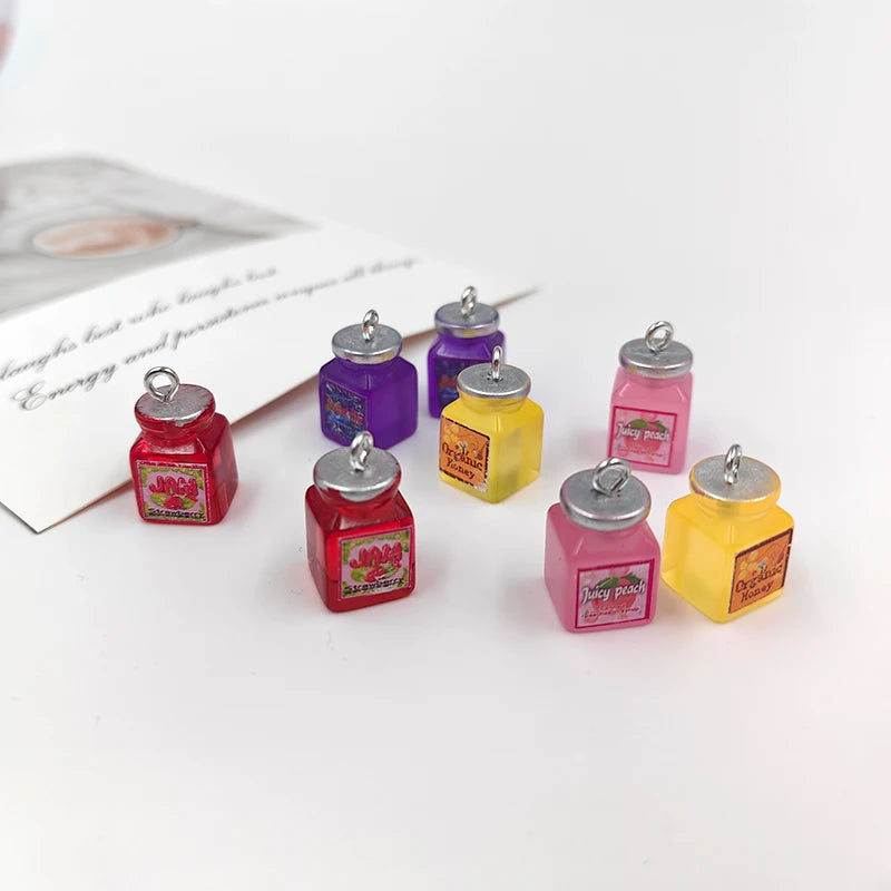 10pcs New Bee Beverage Charms for Jewelry Findings Cute Resin Strawberry Jam Pendant for Keychain Earrings C513