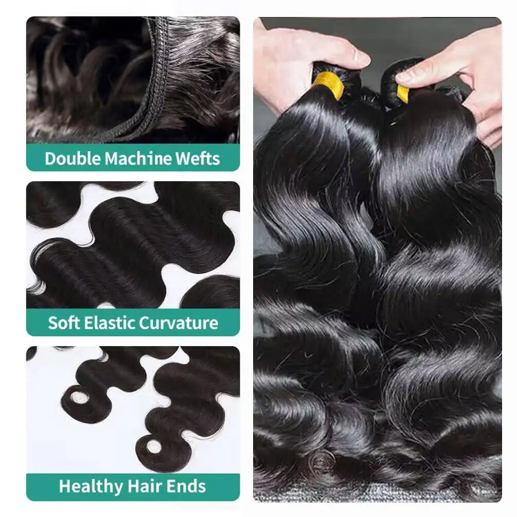 Body Wave Bundles Human Hair 12A 100% Unprocessed Brazilian Virgin Hair Body Wave Bundles Natural Black 3 Bundles For Women