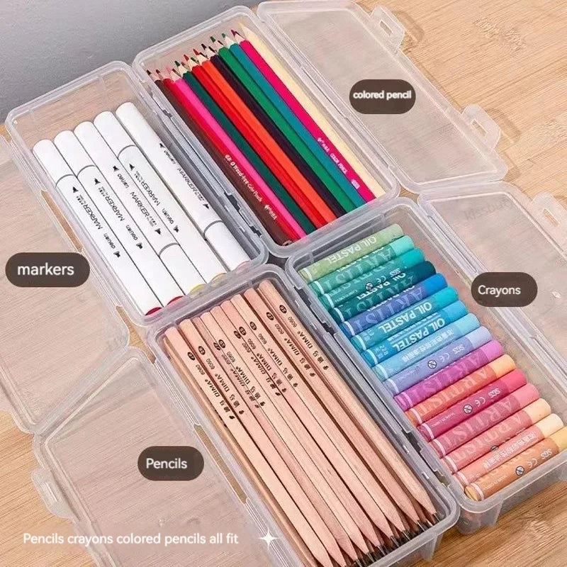 1PC Large Capacity Pencil Case Box PP Material Transparent Pencil Box Stackable Office Supplies Storage Organizer Box
