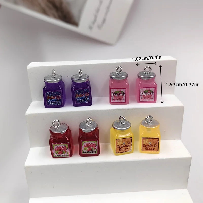 10pcs New Bee Beverage Charms for Jewelry Findings Cute Resin Strawberry Jam Pendant for Keychain Earrings C513