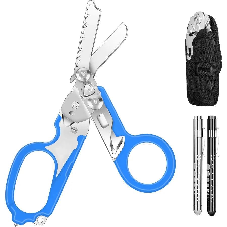 6 In1 Multifunction Emergency Response Shears Stainless Steel Foldable Trauma Shears with Strap Cutter and Glass Breaker for Fi