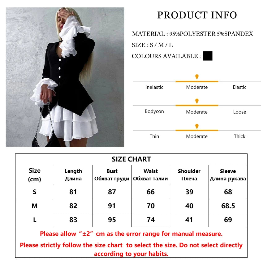 Clacive Fashion Loose Black Patchwork Women Dress 2025 Sexy V-Neck Long Sleeve Mini Dresses Elegant Classic Pleated Female Dress