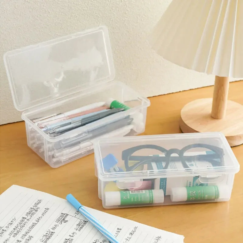 1PC Large Capacity Pencil Case Box PP Material Transparent Pencil Box Stackable Office Supplies Storage Organizer Box