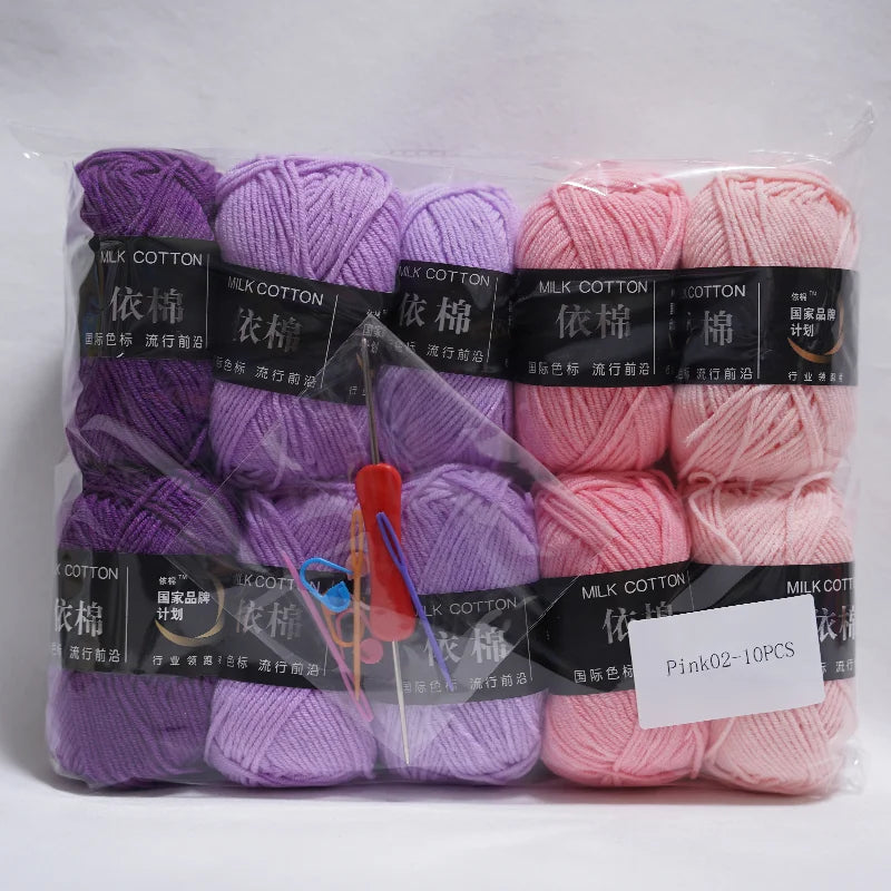 10pcs Mixed Colors Yarn Milk Cotton Yarn Combination Crochet Knitting Yarn Set for Handmade DIY Crafts Sweater Scarf Knitting