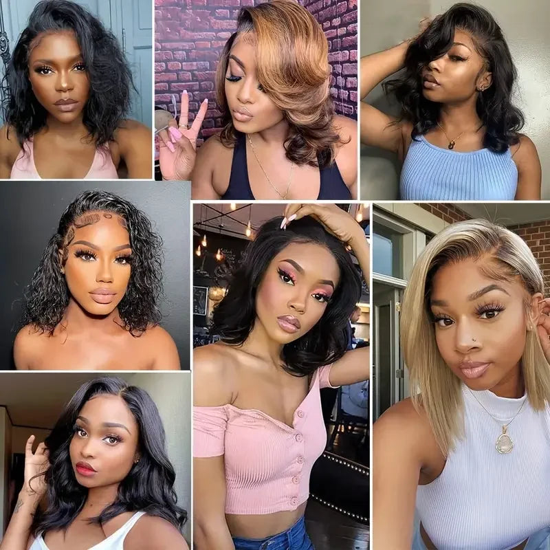 Brazilian Body Wave Short Bob Wigs 13x4 Transparent Lace Front Wig Human Hair Wigs Loose Body Wave Wig For Black Women 250%