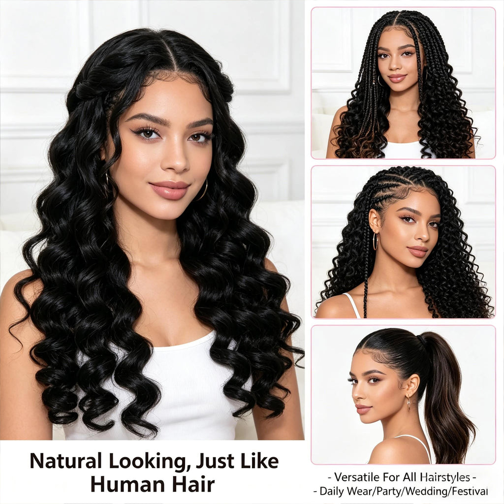 French Curls Braiding Hair 3 Bundles Loose Wave Spiral Curl Synthetic Hair Extensions 18"+20"+22" 400g For Black Women
