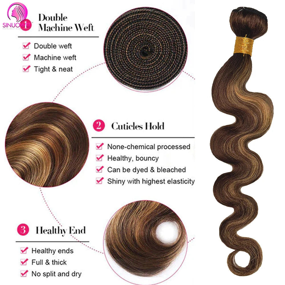 13×4 Brazilian Body Wave Human Hair Honey Blonde Body Wave Bundles With Closure Colored Highlight Weave Bundles