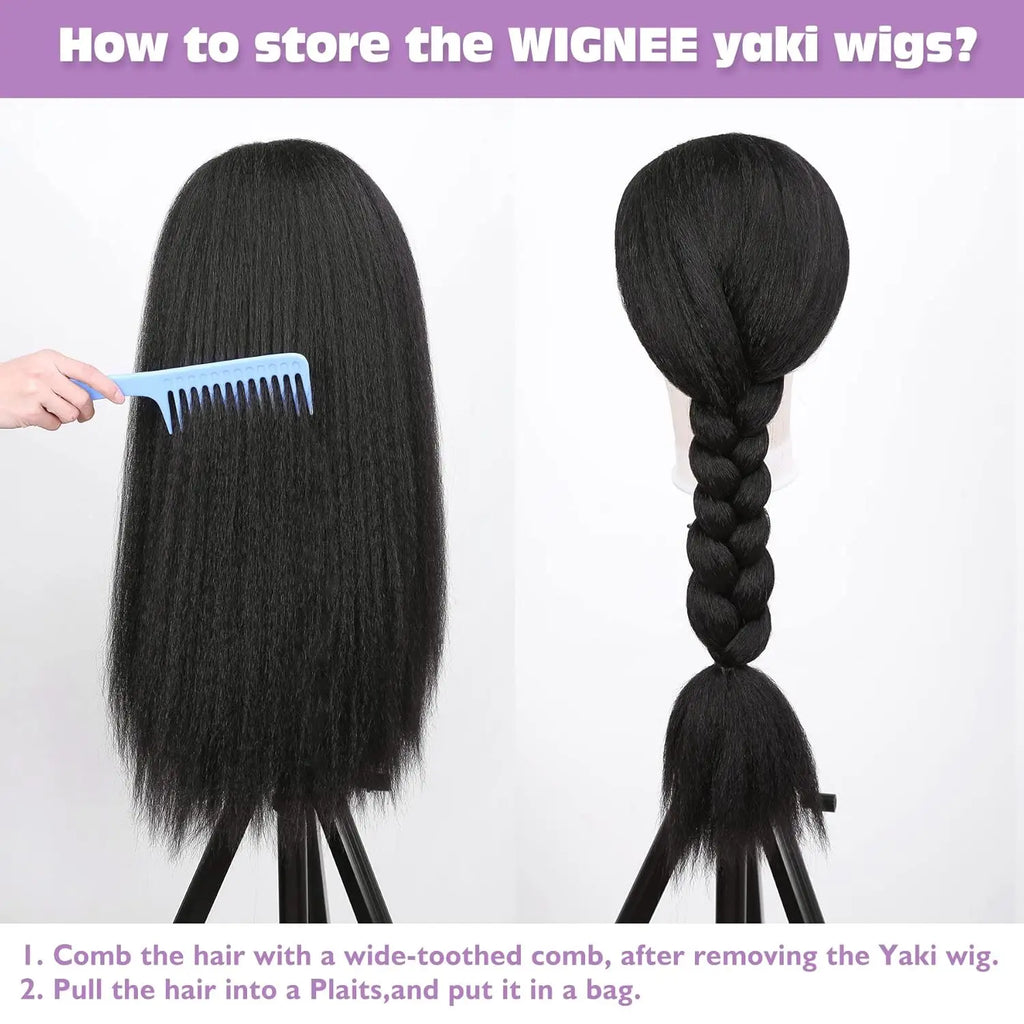 Kinky Straight Headband Synthetic Wig for Women Yaki Straight Wigs with Black Headband Hair Easy to Style No Lace Front No Glue