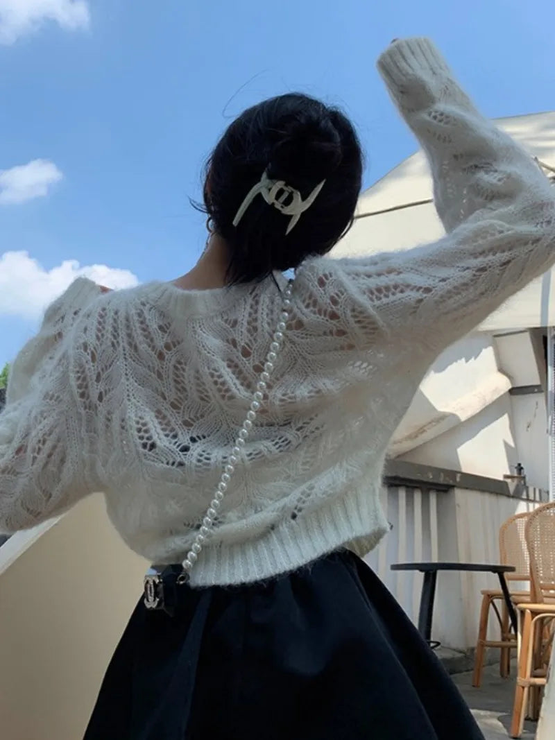 Cardigans Women Knitted Casual Vintage Outerwear Sweaters Autumn Korean Fashion Hollow Out Design Harajuku Gentle Sexy Female