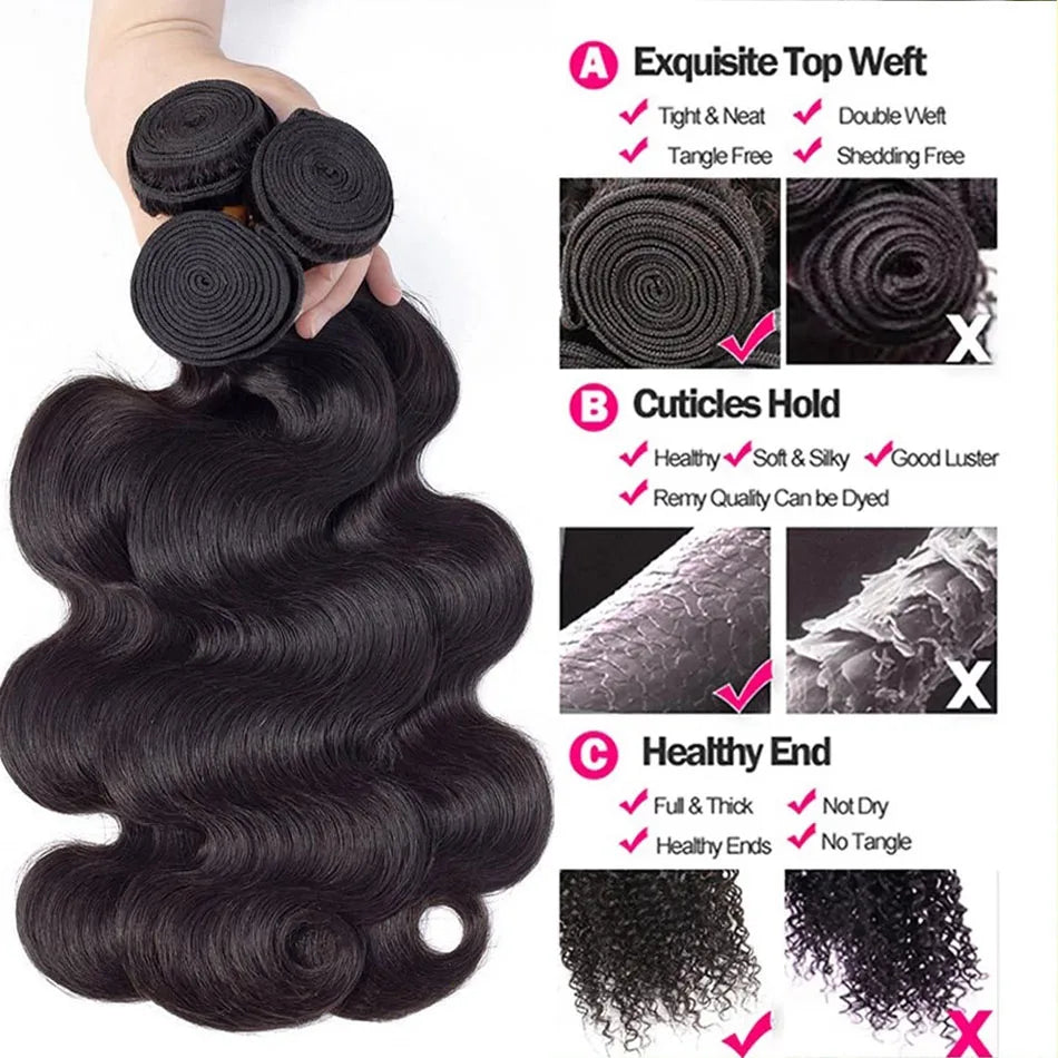 Body Wave Bundles Human Hair Bundles 12A Brazilian Human Hair Unprocessed Hair Bundles 3 Bundles Human Hair Body Wave