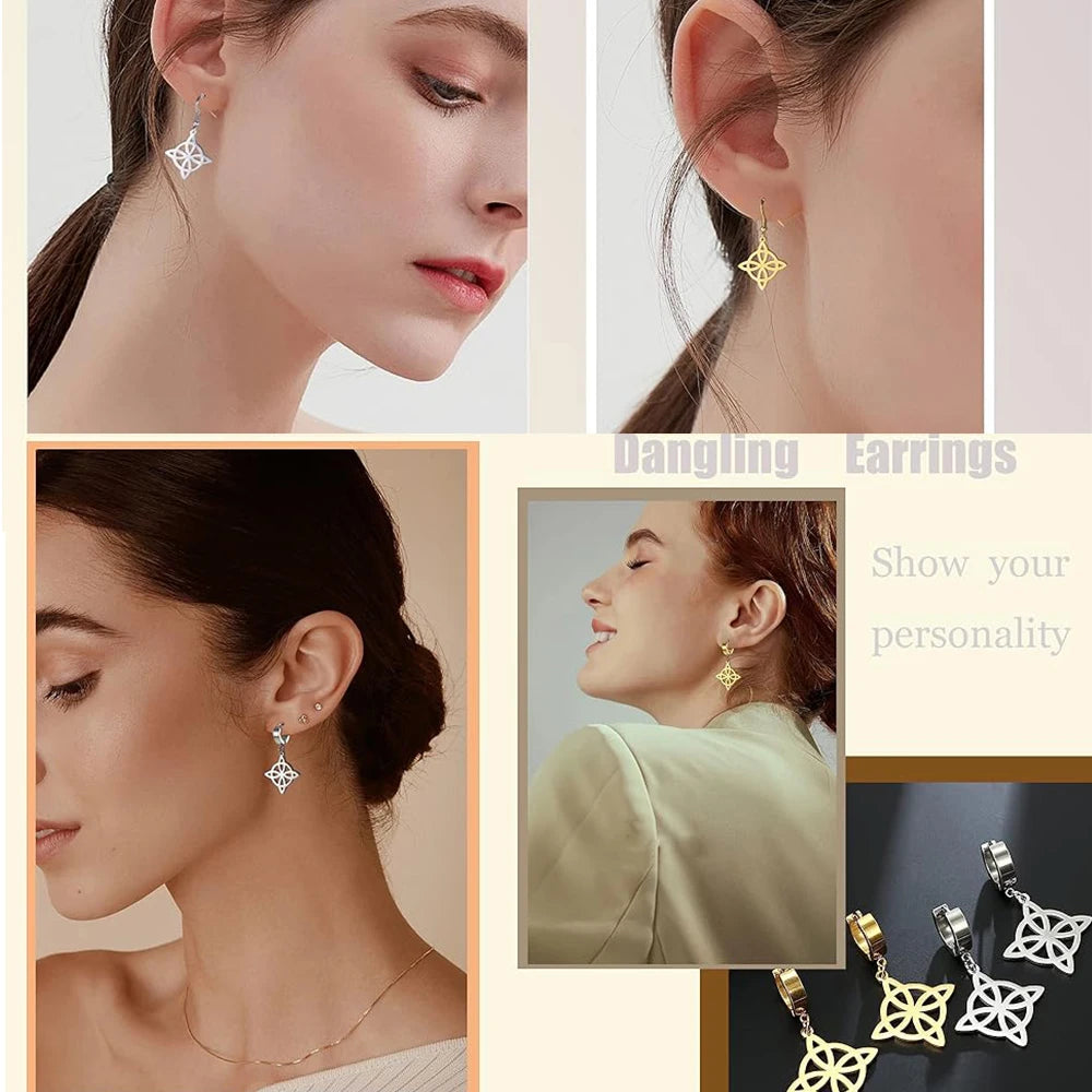 EUEAVAN 1 Pair Witch Knot Earrings for Women Witchcraft Stainless Steel Irish Celtics Knots Earring Lucky Amulet Jewelry Gift