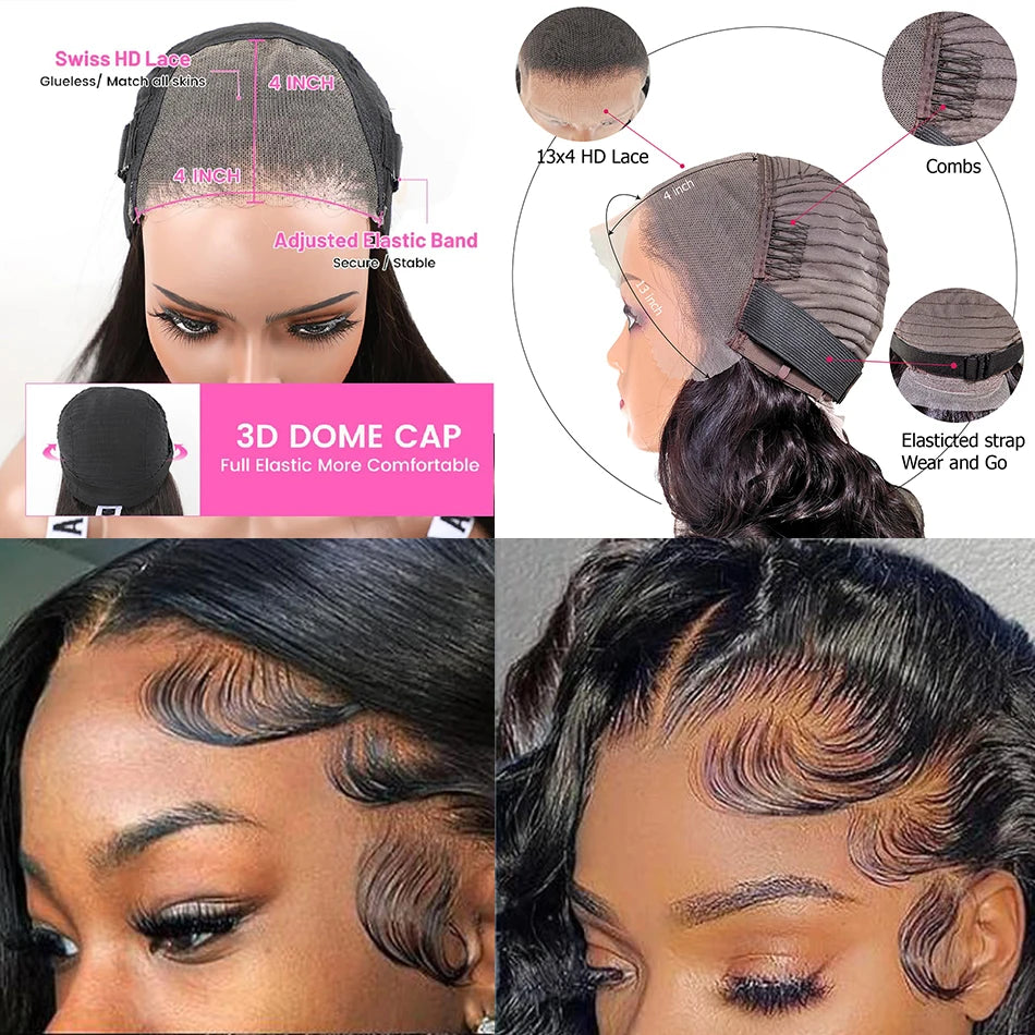 100% Unprocessed Indian Hair Double Drown Bouncy Loose Body Wave 13x4 Lace Frontal 4x4 Lace Closure HD Glueless Wig 250% Density