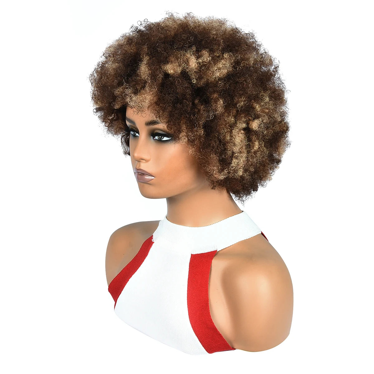 P4/27 Curly Pixie Cut Wigs Highlight Pixie Cut Human Hair Wigs Fringe Human Hair Wigs 99J Full Machine Made Wigs Glueless Wigs