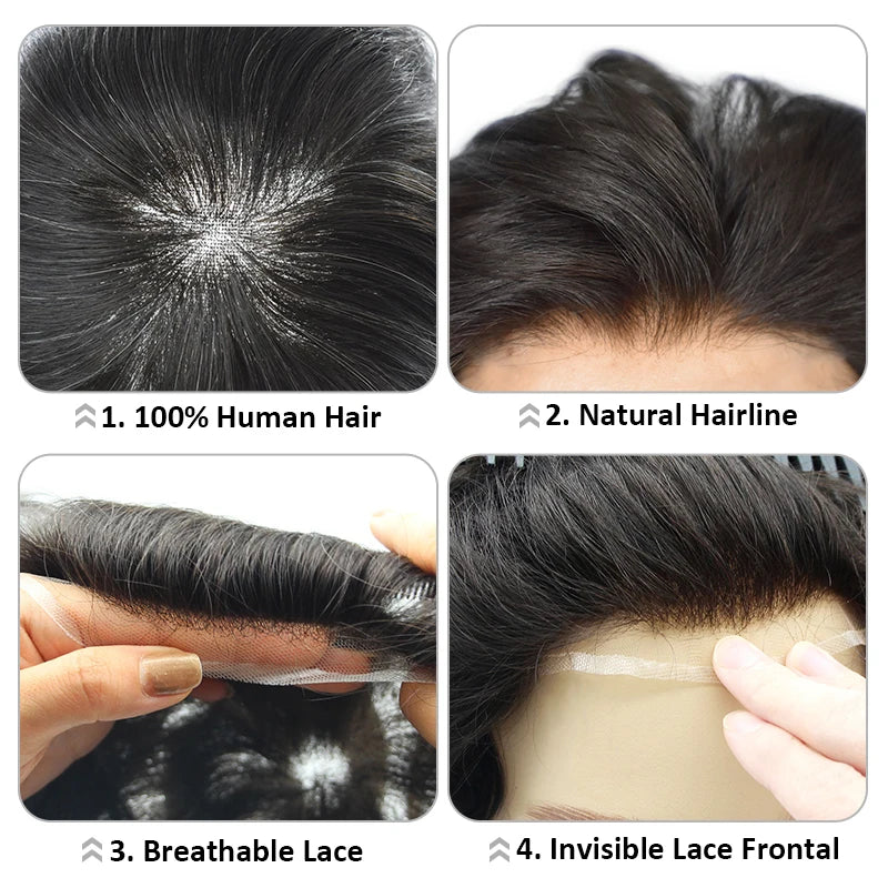 Curly Men Toupee Human Hair Full Lace Indian Human Hair Wig Man Human Hair System Water Curly Human Hair Topper Natural Color