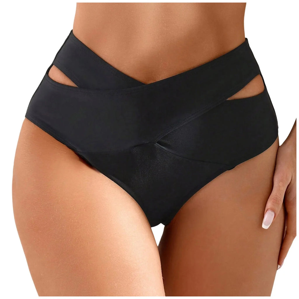 Women Solid Color Hollow Out Detail Swimwear Bottom Women'S Swimsuit Crisscross Bandage Bikini Woman 2024 Trend Push Up