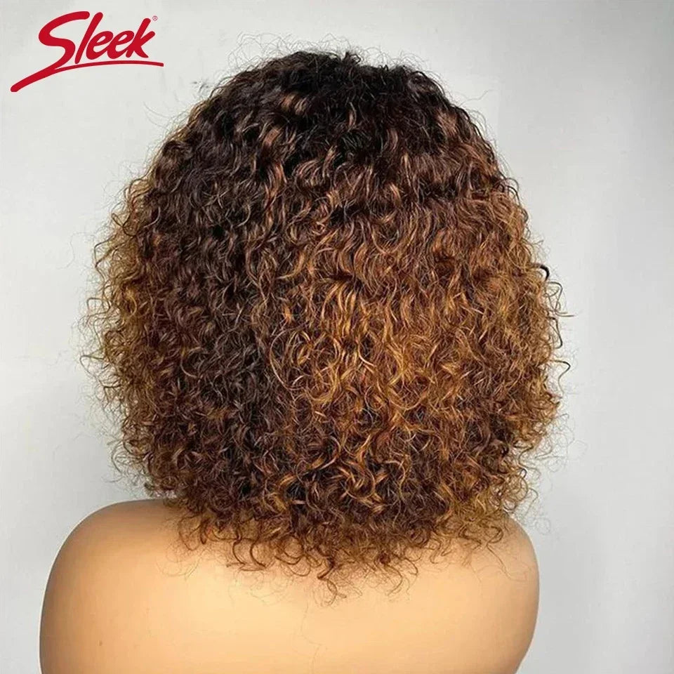 Indian Curly Human Hair Wigs Full Machine Made for Women Short Bob With Bangs Affordable Natural Black Hairline Styling Ready