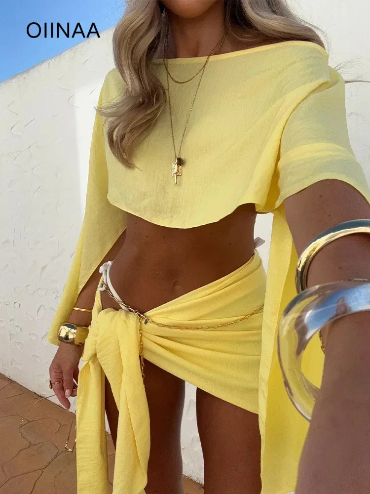 Circyy Sexy Cover Ups Bikinis Set for Women Split Swimsuit Solid High Waist Beach Vacation Bikini Summer Swimwear Bikinis Set