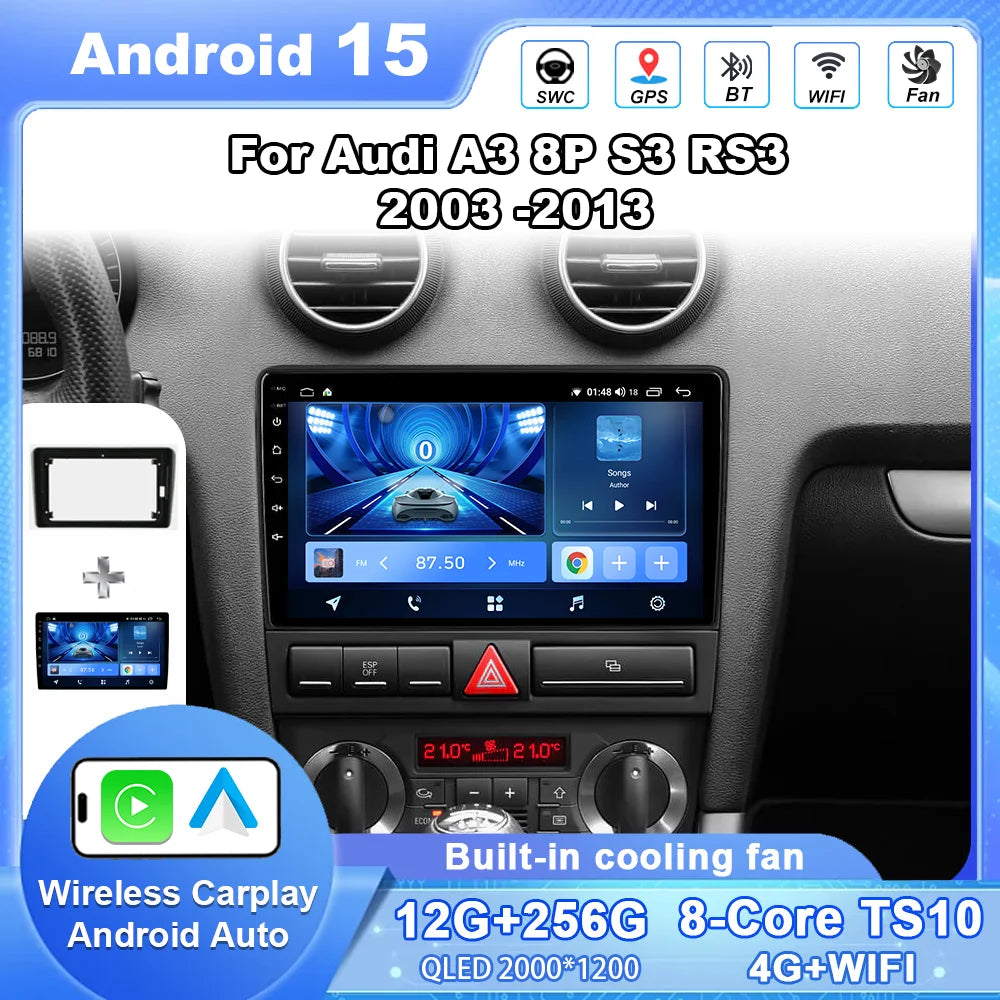 Android 15 For Audi A3 8P S3 RS3 2003 -2013 Auto Radio Multimedia Video Player Navigation Stereo GPS No 2din Touch Screen WIFI