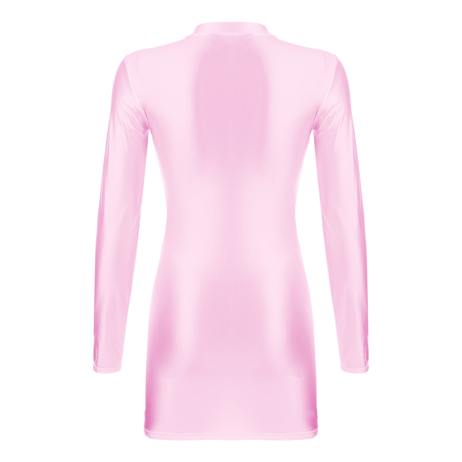 Women Glossy Bodycon Dress Long Sleeve Oil Shiny Smooth Mini Pencil Dress Stretchy Mock Neck Tight  Party Dresses Dance Clubwear