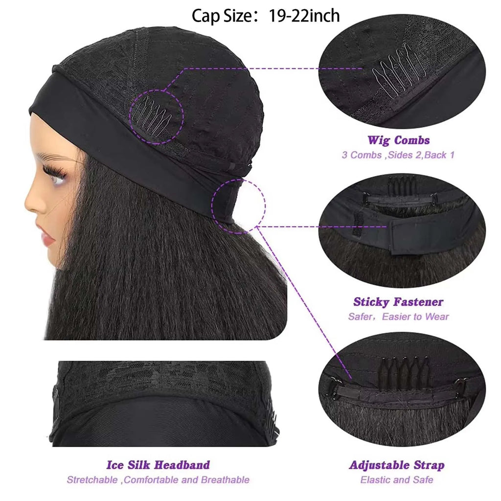 Kinky Straight Headband Synthetic Wig for Women Yaki Straight Wigs with Black Headband Hair Easy to Style No Lace Front No Glue