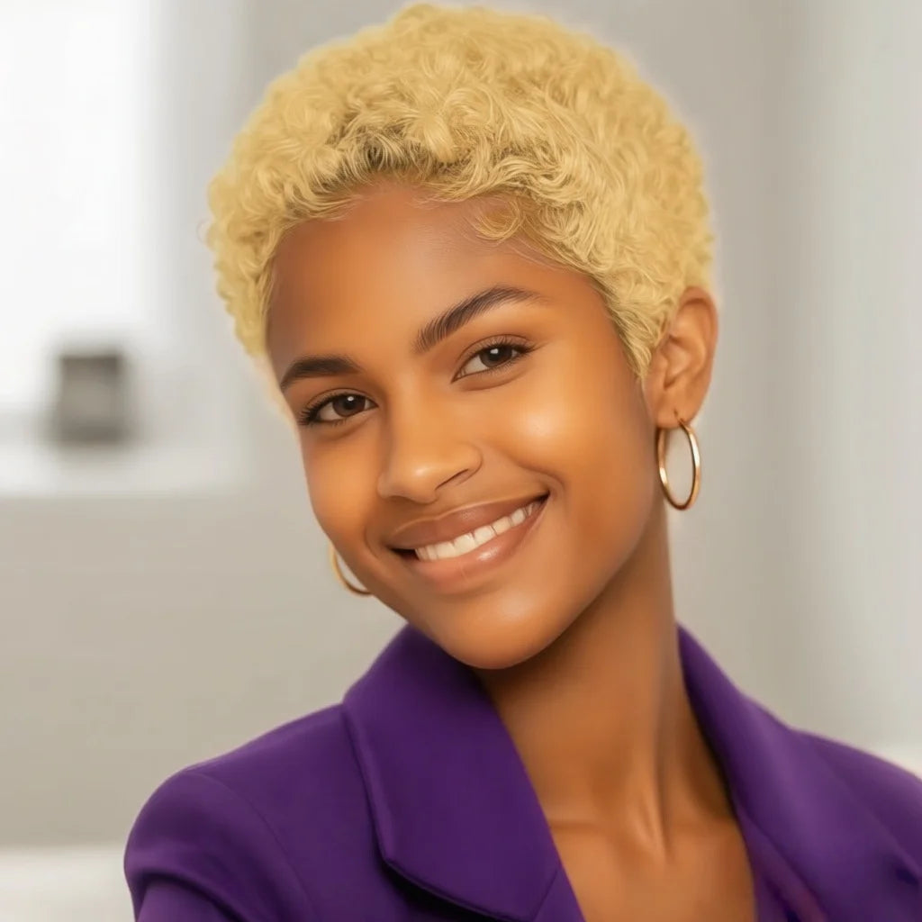 Pixie Cut Human Hair Wig 6 Inche Kinky Curly Wig Short Layered wig For Women Full Machine Made Wigs
