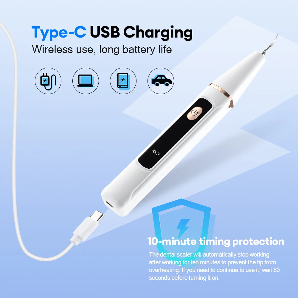 Ultrasonic Water Flosser Teeth Cleaner Women Tartar Remover Stain Eraser Multi Gear Type-C Rechargeable Portable Oral Care Tool
