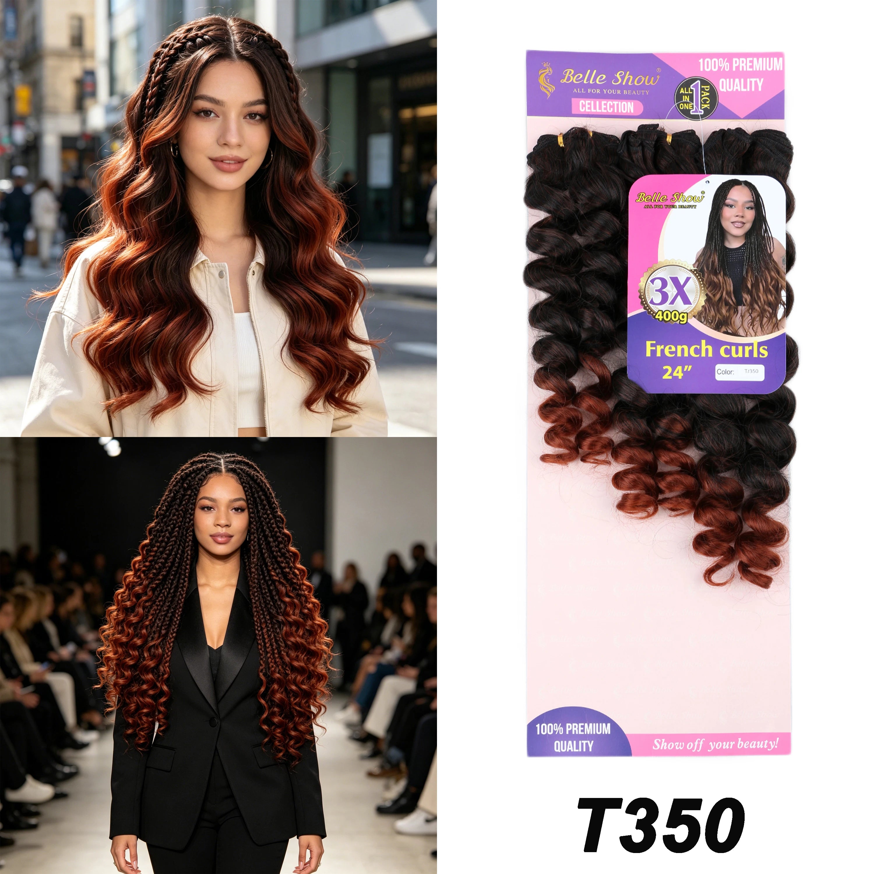 French Curls Braiding Hair 3 Bundles Loose Wave Spiral Curl Synthetic Hair Extensions 18"+20"+22" 400g For Black Women