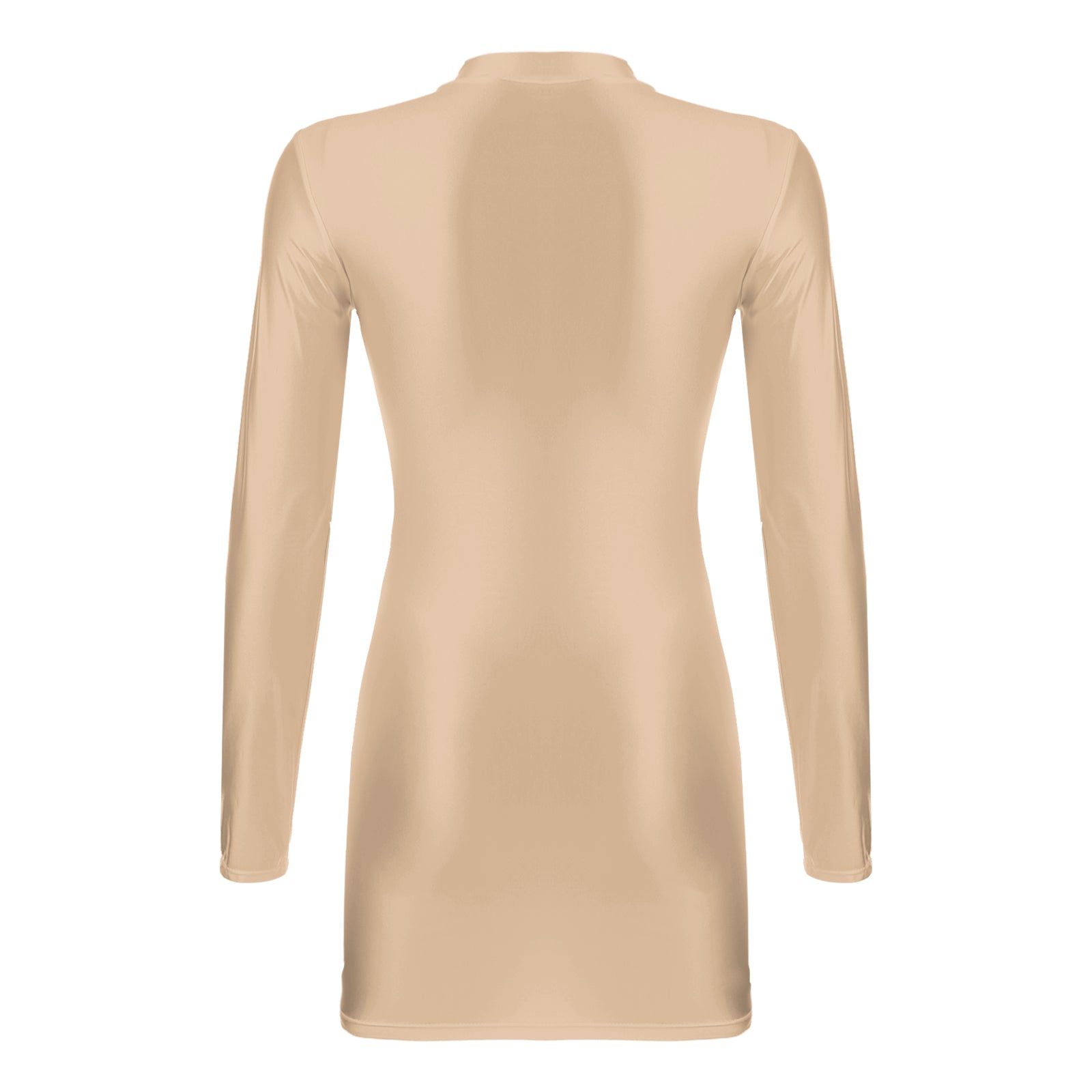 Women Glossy Bodycon Dress Long Sleeve Oil Shiny Smooth Mini Pencil Dress Stretchy Mock Neck Tight  Party Dresses Dance Clubwear
