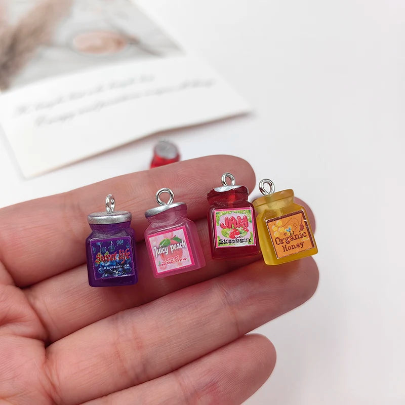 10pcs New Bee Beverage Charms for Jewelry Findings Cute Resin Strawberry Jam Pendant for Keychain Earrings C513