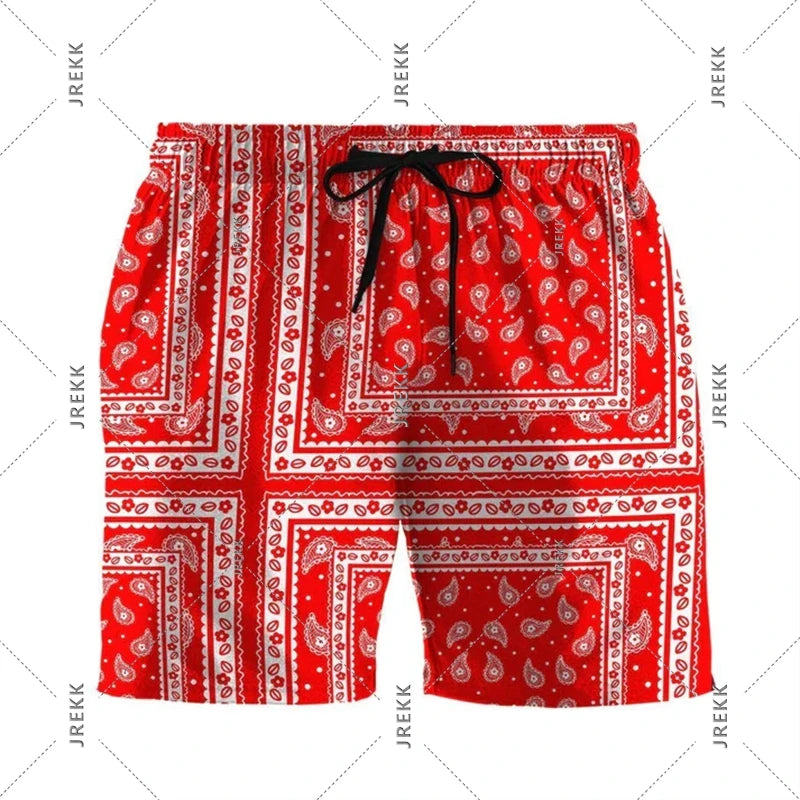 Paisley Fashion Beach Swim Shorts For Men 3D Print Quick Drying Drawstring Board Shorts Simple Square Plaid Surf Swim Trunks