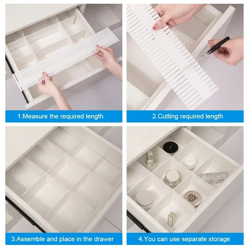 4/8 Pieces Adjustable Drawer Divider Partition Durable Storage Cosmetic Socks Underwear Drawer Clothes Organizer Cabinets