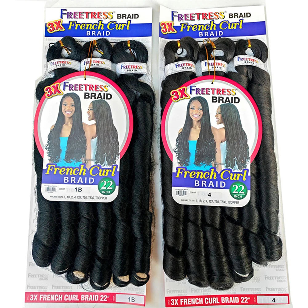 French Curly Braiding Hair Synthetic Wavy Hair Bundles Extensions Loose Weave Bundles 22 Inch 3pcs/Pack French Curly Braid Hairs