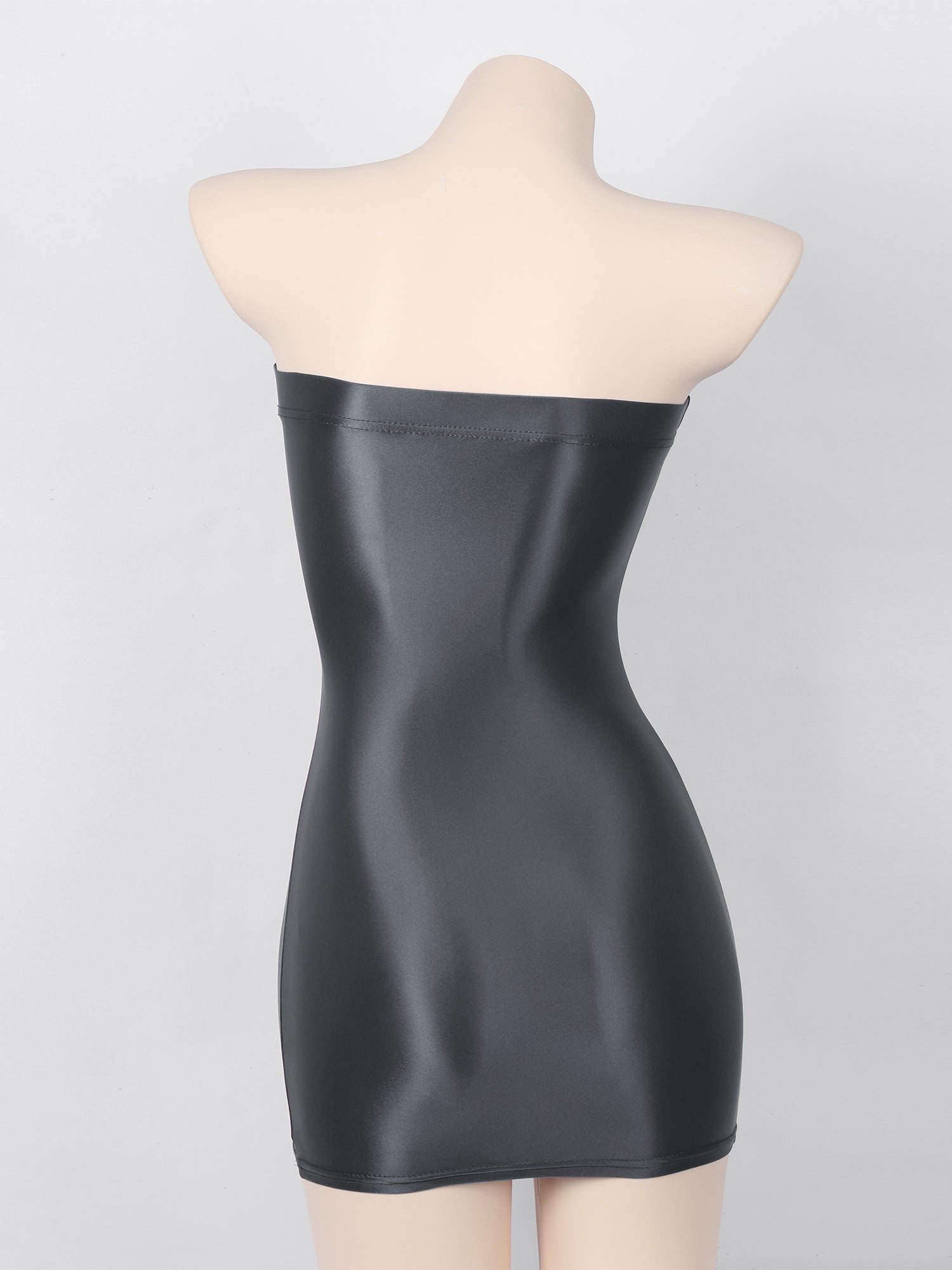 Women Glossy Bodycon Dress Long Sleeve Oil Shiny Smooth Mini Pencil Dress Stretchy Mock Neck Tight  Party Dresses Dance Clubwear